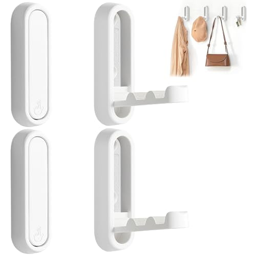 4Pcs Foldable Wall Hooks, Zinc Alloy Folding Hook White, Heavy Duty Folding Coat Hooks Wall Mounted for Hanging Coat Towels Bags Keys (White, 4 Pack) - color: White, size: 4 Pack