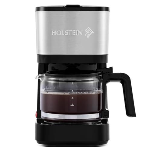 Holstein Housewares 5 Cup Coffee Maker – Compact Drip Coffee Machine with Auto Pause & Serve, Reusable Filter, Glass Carafe, Water Window & Warming Plate, Black - color: Stainless Steel & Black, size: 5 Cup