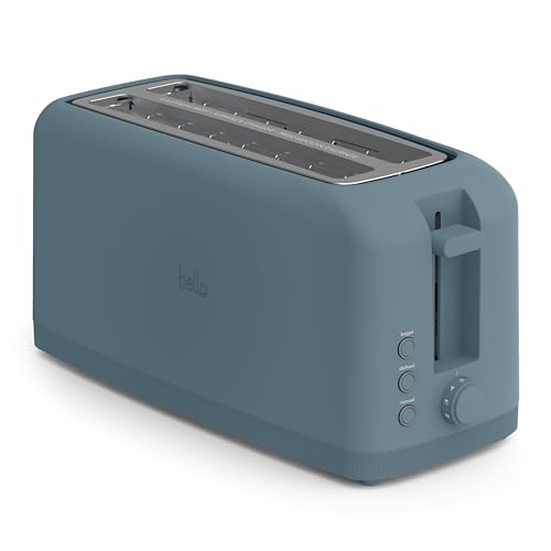 bella 4 Slice Slim Toaster, Fits-anywhere Kitchenware, 6 Setting Shade Control with Reheat & Cancel Buttons, Fits Sourdough, 10” Long Slot, Anti Jam & Auto Shutoff, 900 Watt, Surf - color: Surf, size: 4 Slice