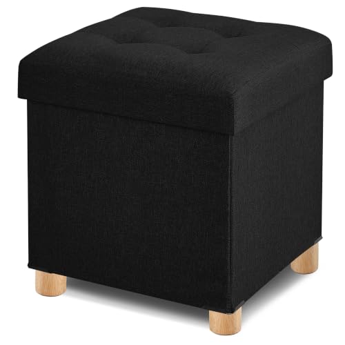 BRIAN & DANY Ottoman with Storage, Square Storage Ottoman for Dorm, Linen Folding Ottoman Foot Stool with Legs for Living Room and Bedroom, 17.7"x17.7"x20" - Black - color: Black, size: 17.7"x17.7"x20"
