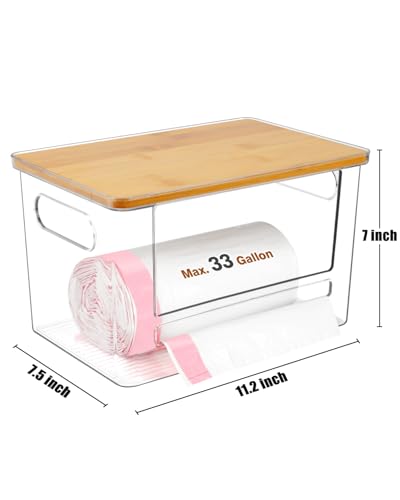 Trash Bag Dispenser 2 Pack - Under Sink Organizer, Plastic Bag Holder, Stackable Acrylic Garbage Bag Storage with Bamboo Lid for Kitchen Cabinet, 13/30/33 Gallon Grocery Bag Dispenser - size: XL- 2 PACK