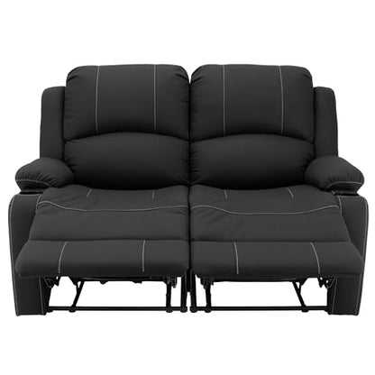 Camper Comfort 58" Wall Hugger Reclining RV Theater Seats | Double Recliner RV Sofa | RV Couch | Wall Hugger Recliner | RV Theater Seating | RV Furniture (Manual, Black w/White Stiching) - color: Black W/ White Stiching, style: Manual