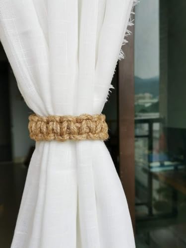 Braided Outdoor Curtain Tiebacks for Drapes, Rustic Curtain holdbacks 4 Pack, Handmade Decorative Curtain Ties for Sheer/Light Weight Drapes of Home Office Bedroom Window