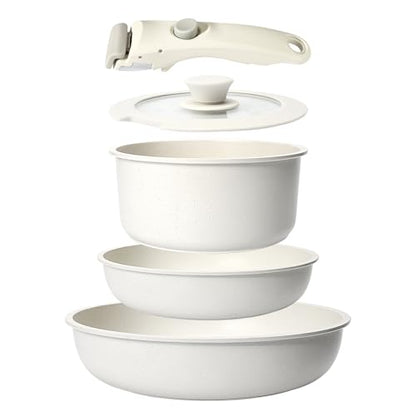 GiPP 5Pcs Pots and Pans Set Non Stick, Cookware Sets Nonstick Detachable Handle, Induction Kitchen Set Removable Handle, RV Cookware set, Oven Safe - color: White, size: 5PCS