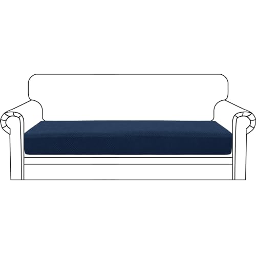 ZNSAYOTX Stretch Cushion Covers Sofa Cushion Couch Seat Covers Slipcovers Soft Replacement Unique Pattern Furniture Protector with Elastic Bottom (Navy, 1 Pc 3-Seat Cushion Cover) - color: Navy Blue, size: 1 Cushion Sofa