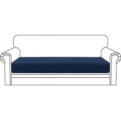 ZNSAYOTX Stretch Cushion Covers Sofa Cushion Couch Seat Covers Slipcovers Soft Replacement Unique Pattern Furniture Protector with Elastic Bottom (Navy, 1 Pc 3-Seat Cushion Cover) - color: Navy Blue, size: 1 Cushion Sofa