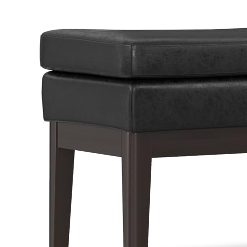SIMPLIHOME Carlson Ottoman Bench - 45 inch Wide Upholstered Vegan Leather Rectangle Ottoman in Distressed Black, Mid Century Modern Bench for Bedroom, Entryway or Living Room with Padded Seat - color: Distressed Black, style: Ottoman Bench