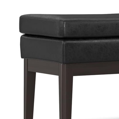 SIMPLIHOME Carlson Ottoman Bench - 45 inch Wide Upholstered Vegan Leather Rectangle Ottoman in Distressed Black, Mid Century Modern Bench for Bedroom, Entryway or Living Room with Padded Seat - color: Distressed Black, style: Ottoman Bench