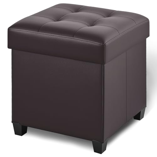 17.7" Ottoman with Storage, Square Storage Ottoman for Dorm, Faux Leather Ottomans with Legs for Living Room, Bedroom, Brown - color: Brown, Faux Leather, size: 17.7" x 17.7" x 19.9"