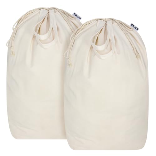 Canvas Laundry Bags with Handles & Square Base13.8"Wx13.8"Dx27.6"H, Large Heavy Duty Laundry Hamper Bag, College Dorm Washable Drawstring Canvas Dirty Clothes Sack (Beige,2 Pack) - color: Beige 2-Pack | Square Base, size: 13.8"Wx13.8"Depthx27.6"H