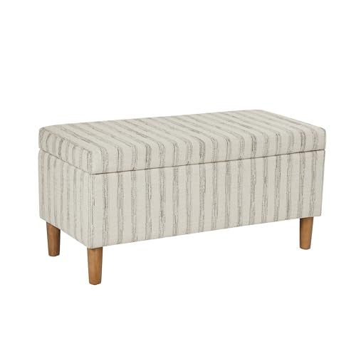 HomePop Malmo 36" Storage Bench - Gray & Cream Stripe - color: Gray and Cream Stripe