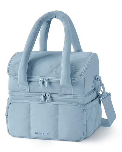 BAGSMART Lunch Bag Women, Double Deck Insulated Lunch Box, Quilted Puffer Lunch Tote, Leakproof, Durable & Reusable Large Lunch Cooler For Work Picnic Travel Meal Prep, Dusk Blue - color: Dusk Blue, size: Large(double deck)