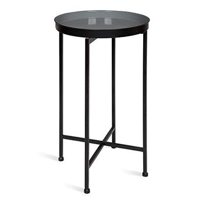 Kate and Laurel Celia Round Foldable Tray Accent Table, 14" x 14" x 25.75", Gray and Black, Modern Minimalist Design and Magnetic Tabletop - color: Black/Gray