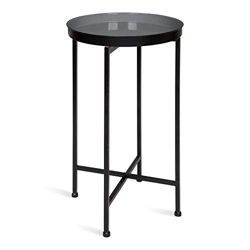 Kate and Laurel Celia Round Foldable Tray Accent Table, 14" x 14" x 25.75", Gray and Black, Modern Minimalist Design and Magnetic Tabletop - color: Black/Gray