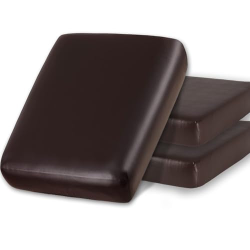PU Leather Sofa Cushion Covers Sofa Seat Slipcover with Elastic Bottom Waterproof Furniture Protector for Children, Pet, Set of 3 (3 Pieces, Chocolate) - color: Chocolate, size: Sofa Cushion - 3 Pack