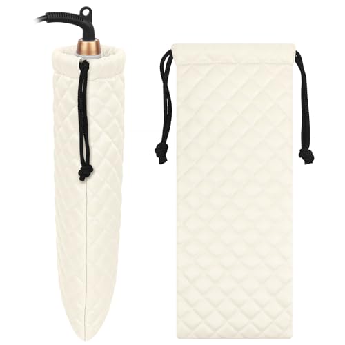 Professional Hot Hair Tools Organizer Cover Bag Heat Resistant Travel Drawstring Storage Case Pouch for Curling Iron, Flat Iron, Hair Straightener and Styling Tool(14.2" x 5.9") - color: Ivory