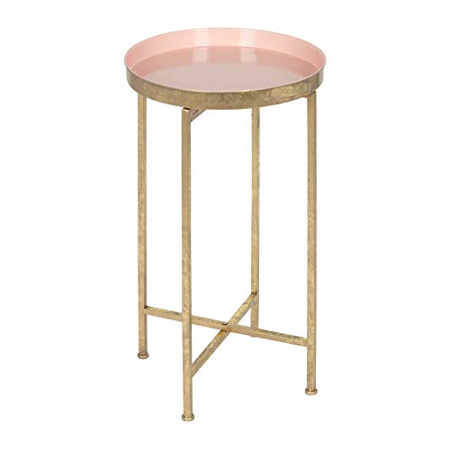 Kate and Laurel Celia Round Metal Foldable Tray Accent Table, Pink with Gold Base - color: Gold/Pink