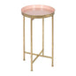Kate and Laurel Celia Round Metal Foldable Tray Accent Table, Pink with Gold Base - color: Gold/Pink