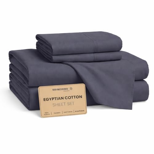 SGI bedding 100% Egyptian Cotton Sheets Full XL Size – Cooling Sheets, Soft Breathable Dark Grey Bedding, Luxury Bedding, Luxury Hotel Sheet Set, Deep Pocket 16", 4 Piece Set - color: 03 - Dark Grey, size: Full XL