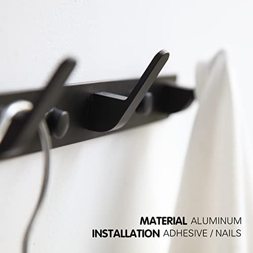 4 Hooks Matte Black Bathroom Towel Hooks Mounted Wall Adhesive Heavy Duty Farmhouse Bath Coat Stick on Rack Hat Wall Hook Sticky Black Kitchen Robe Rack Coat Hook Black 4 Hooks Rack Towel for Bathroom - color: Black, size: 13.19*1.18*1.38 inch（4hooks）