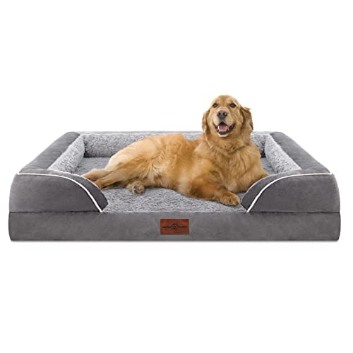 Comfort Expression Waterproof Orthopedic Dog Bed for Extra Large Dogs | Supportive Egg Crate Foam XL Pet Bed with Removable Bolster, Dog Couch with Washable Cover & Non-Slip Bottom, 42x30 Inch - color: Grey, size: 42.0"L x 30.0"W x 8.5"Th