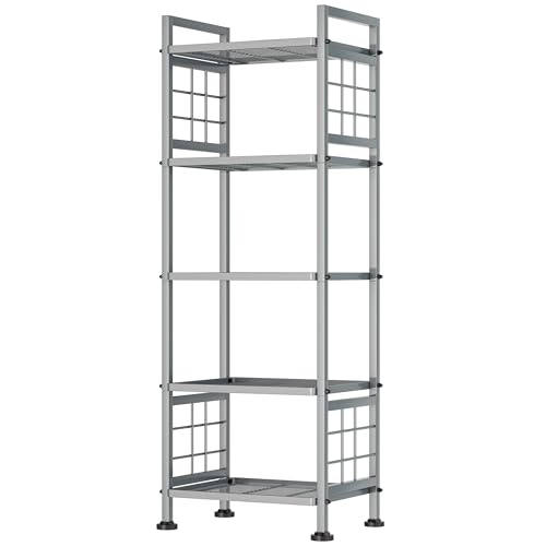 GIOTORENT 5-Wire Standing Storage Shelf, Metal Shelving Unit Pantry Rack for Laundry Kitchen Bathroom Organizer(Silver) - color: Silver, size: 12.7D x 16.9W x 53.5H (5Tier)