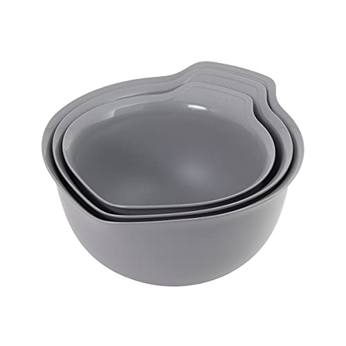 KitchenAid Universal Nesting Plastic Mixing Bowls, Set Of 3, 2.5 quart, 3.5 quart, 4.5 quart, Non Slip Base with Easy Pour Spout to Reduce Mess, Dishwasher Safe, Gray - color: Gray, size: Set of 3