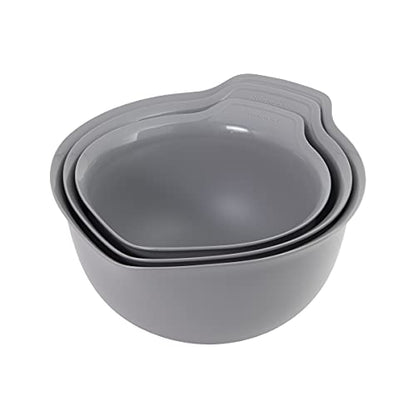 KitchenAid Universal Nesting Plastic Mixing Bowls, Set Of 3, 2.5 quart, 3.5 quart, 4.5 quart, Non Slip Base with Easy Pour Spout to Reduce Mess, Dishwasher Safe, Gray - color: Gray, size: Set of 3