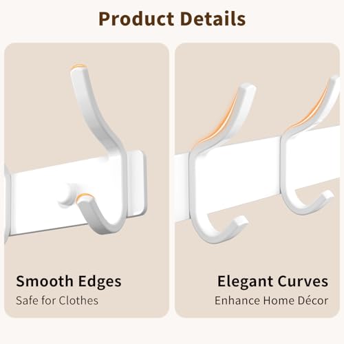 GWAAZXGZ White Coat Rack Wall Mount - 15 Inch Arc Shaped Design with 6 Hooks for Hanging Coats, Bags, and Towels in Entryway, Livingroom, Bedroom, Bathroom, and Kitchen, 1 Pack - color: White