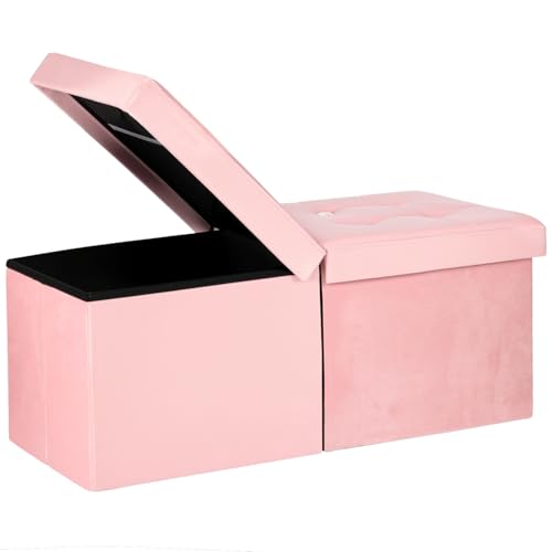 Folding Ottoman Bench with Storage - 34Inches Teddy Velvet Foot Stool Ottoman Bench, Padded Seat, Storage Chest,Blanket Store, for Entryway Livingroom and Bedroom,Pink (34" D x 13" W x 13" H) - color: Hot Pink 2 Pack, size: 34"D x 13"W x 13"H