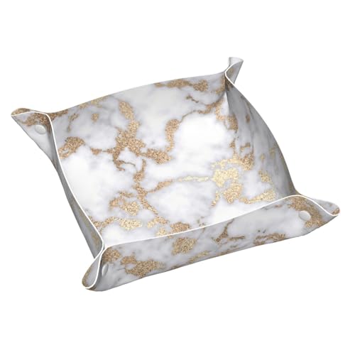 Modern Chic White Gold Foil Marble Leather Vanity Tray Desktop Storage Organizer, Decorative Catchall Perfume Tray, Bathroom Valet Tray,Nightstand Caddy Holder for Keys Phone Wallet Coin Jewelry, S - color: Modern Chic White Gold Foil Marble, size: 7.9" x