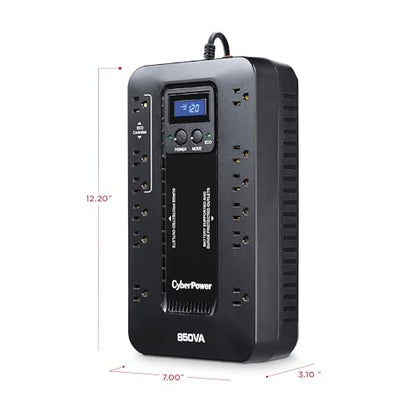 CyberPower EC850LCD Ecologic UPS Battery Backup and Surge Protector, 850VA/510W, 12 Outlets, ECO Mode, Compact, UL Certified - style: 850VA LCD