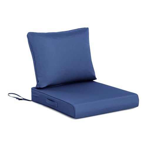 BPS 23 x 26 Inch Outdoor Chair Cushion Set, Fade-Resistant and Water-Resistant Solution-Dyed Polyester Fabric Patio Deep Seat Cushion with Removable Cover and Straps for Outdoor/Indoor Use - color: Blue, size: 23''W x 26''D