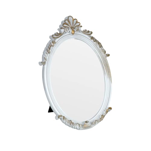 Decorative Vintage Oval Makeup Mirror with Plastic Frame,Tabletop Mirror-White 7.5 x 11 inches - color: White