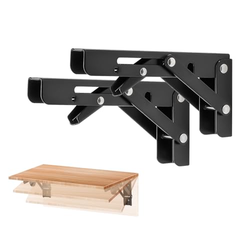 Ravinte 2 Pack 6 Inch Folding Shelf Brackets – Matte Black, Heavy Duty Collapsible Brackets for Tables and Benches – Space-Saving Design - size: 6 Inch