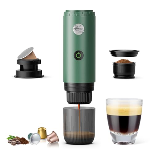 Portable Electric Espresso Machine, Travel Coffee Maker for Camping, Car Coffee Maker Self-Heating with USB-C, 20 Bar Coffee Maker With Ground Coffee & NS Capsule for RV, Hiking, Office(Green) - color: GREEN