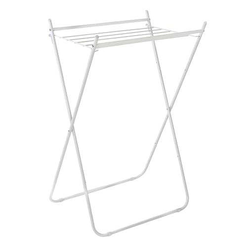 Honey-Can-Do Easy-Fold Collapsible Clothes Drying Rack, Sturdy Metal Laundry Rack Holds 40 lbs, Space-Saving Foldable Towel Rack for Indoor Outdoor Use, Non-Skid Feet, White - style: A-Frame