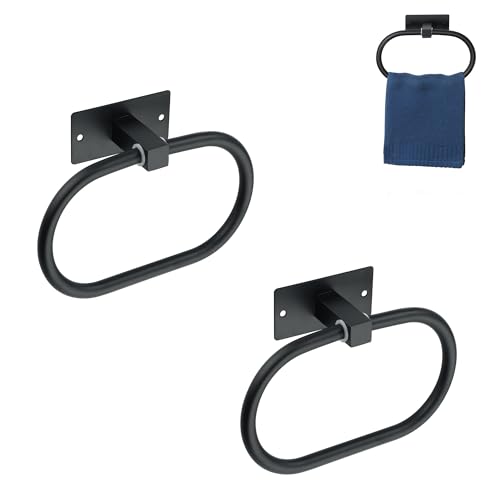 Alise Hand Towel Holder Towel Ring for Bathroom Lavatory Self-Adhesive,SUS304 Stainless Steel Towel Rack Towel Bar Towel Hanger for Walls,Black,Pack of 2 - color: Matte Black, size: 2 Pack(Self-adhesive)