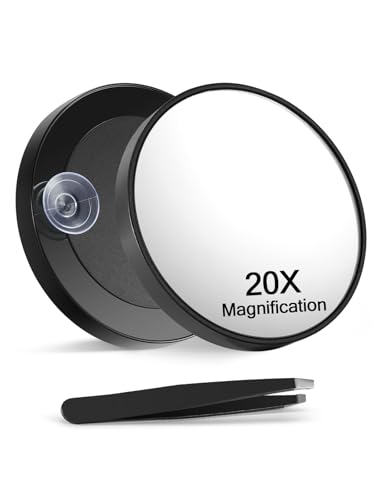 Macaki 20X Magnifying Mirror with 2 Suction Cups, 3.5 inches Magnified Makeup Mirror and Slant Tweezers,Black,1PC - color: Black-20x