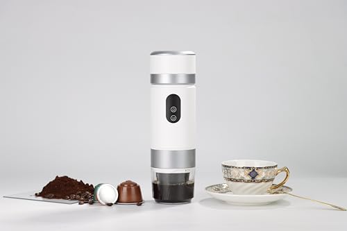 Portable Coffee Maker KF-JN-03 with Digital Display & 20 BAR Pressure – Hot & Cold Brew, Compatible with Coffee Grounds and Capsules, Compact Single-Serve Design with Transparent Cup & 60ml Tank - color: Silver