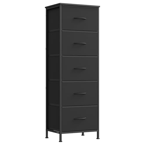 SONGMICS BELLAH Collection - Dresser for Bedroom, Chest of Drawers, Storage Organizer Unit, Closet, Entryway, Steel, 5 Drawers, Modern, Ink Black and Ebony Black ULGS315B01S - color: Ink Black + Ebony Black, size: 11.8"D x 15.6"W x 45.9"H (5 Drawer)