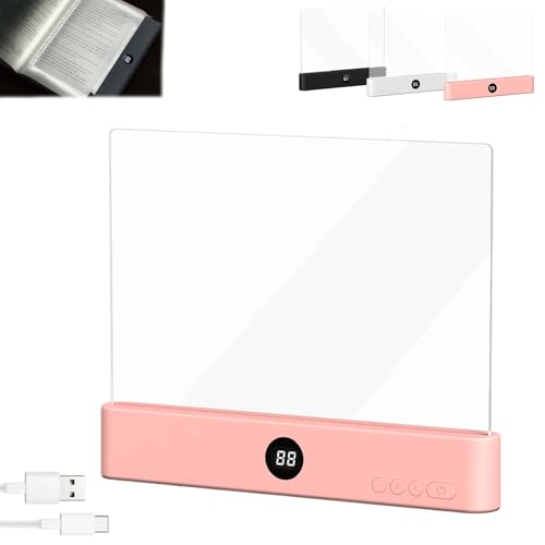LED Reading Light, Rechargeable Clear Flat Book Light with 3 Colors & Timer, Dimmable Book Lights for Reading at Night, Doodleable Panel Plate Lamp Full Page Lights, for Book Lovers (Pink) - color: Pink
