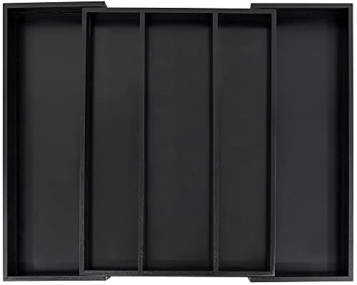 Utoplike Bamboo Drawer Organizer Kitchen Utensils, Adjustable Black Silverware Holder and Cutlery Tray Organiser, Expandable Drawer Divider for Flatware, Knives in Kitchen, Bedroom, Living Room - color: Black, size: Large