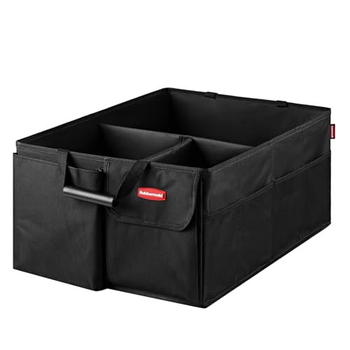 Rubbermaid Car Organizer, Collapsible Trunk Organizer, Multi-Compartment Car Storage Organization for Car Accessories, 3 Compartments Without Cover, 22.83"*16.54"*10.63" - color: Black, size: M without Cover