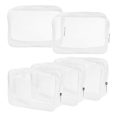 Wobe 5 Packs Clear Cosmetics Bag TSA Approved, PVC Zippered Toiletry Carry Pouch Portable Makeup Bag for Vacation Travel, Bathroom and Organizing Waterproof Makeup Vinyl Case (Large, White) - color: White, size: Large