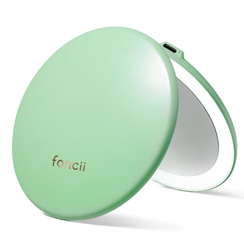Fancii Taylor LED Lighted Compact Makeup Mirror, Rechargeable, 10x /1x Magnifying, 3 Light Settings, XL Large 5” Wide | Travel Mirror for Purses (Mint Green) - color: Mint Green