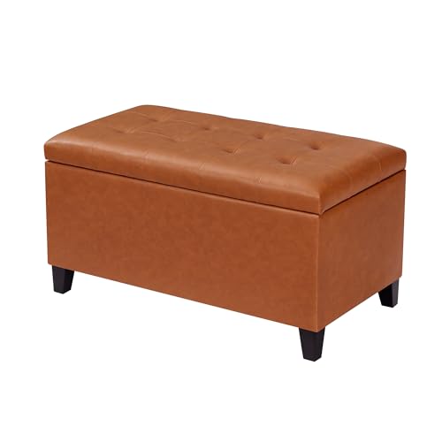 Joveco Storage Ottoman Bench, 33 Inches Faux Leather Rectangle Tufted Foot Stool for End Foot of Bed, Bedroom, Living Room,Vibrant Orange - color: Vibrant Orange