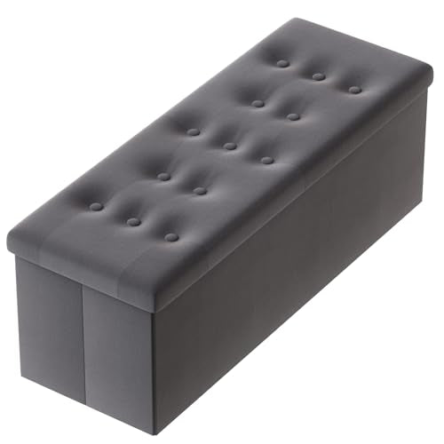 PRANDOM Jumbo Ottoman with Storage [1-Pack] Velvet Folding Small Square Foot Stool with Lid for Living Room Bedroom Coffee Table Dorm Dark Grey 43x15x15 inches - color: Dark Grey, size: 43"D x 15"W x 15"H