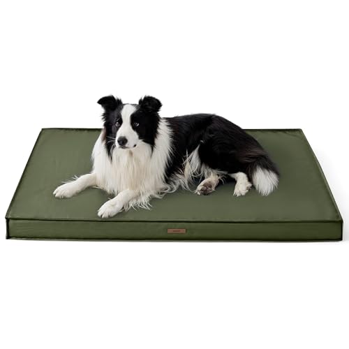 LE SURE Outdoor Waterproof Dog Crate Bed Large Sized Dog, Orthopedic Egg Crate Foam Pet Bed with Oxford Fabric Surface and Removable Washable Cover, Pet Mat 35''x22'', Green - color: Olive Green, size: 35"L x 22"W x 3"Th