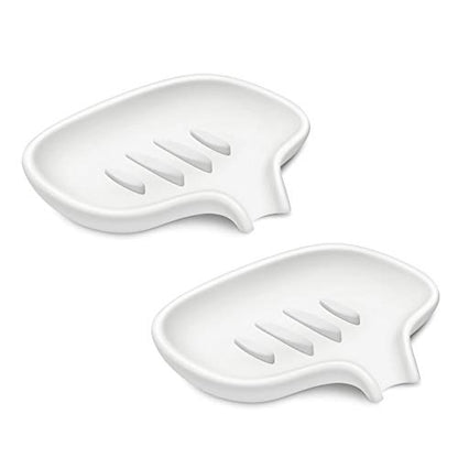 SUBEKYU Silicone Soap Dish for Bathroom,Bar Soap Holder for Shower with Draining Tray, Waterfall Soap Tray for Kitchen Sink, Set of 2 (2 * White) - color: 2 * White